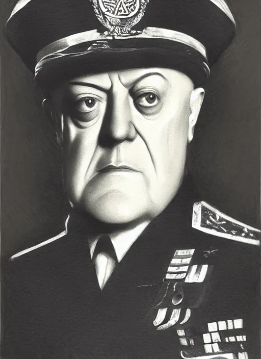 Image similar to highly detailed closeup portrait of aleister crowley wearing a general's uniform, unreal engine, nicoletta ceccoli, mark ryden, earl norem, lostfish, hyung tae, frank frazetta, global illumination, detailed and intricate environment