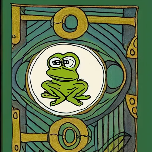 Prompt: pepe the frog medieval illuminated manuscript