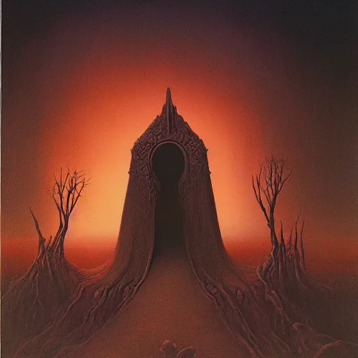 Image similar to lord of the rings the gates of night, melkor, painted by zdzisław beksinski