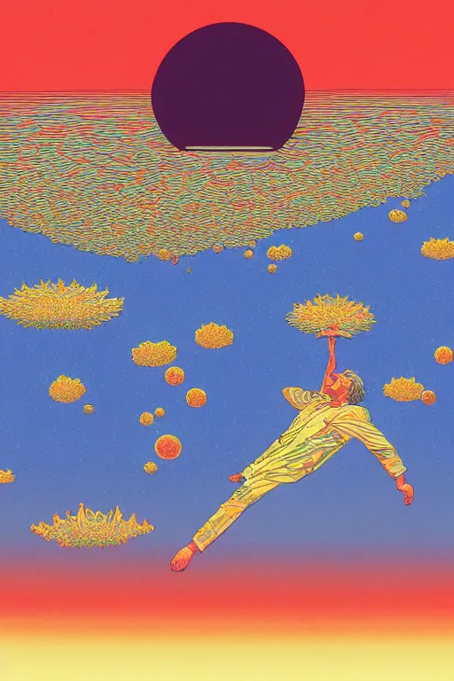 Image similar to a paper blotter tab of LSD acid melting into a surreal psychedelic hallucination, screenprint by kawase hasui, moebius and dan hillier, colorful flat surreal design, hd, 8k, artstation