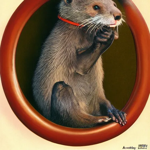 Image similar to Norman Rockwell painting of a very apologetic otter, artstation, furaffinity, high res, 4k