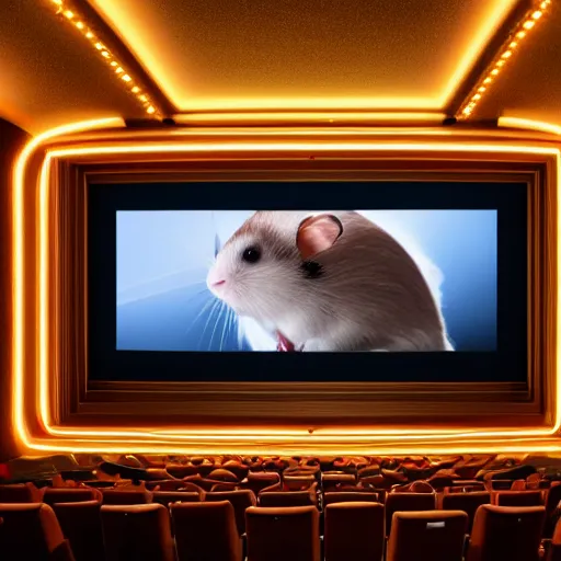 Image similar to photo of the cinema screen, a movie about hamsters, unedited, dim light, sharp focus, 8 k