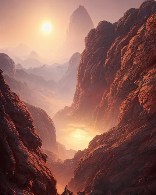 Image similar to dual sunrising in the valley of fire, environment art, fantasy art, landscape art, in the style of greg rutkowski, illustration, epic, fantasy, intricate, hyper detailed, artstation, concept art, smooth, sharp focus, ray tracing