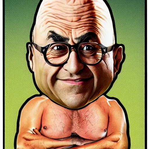 Prompt: Danny DeVito conehead tarot card