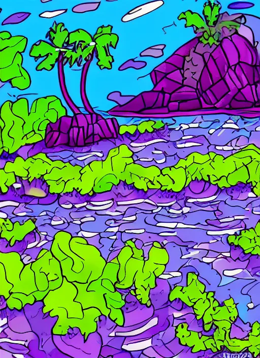 Image similar to purple island made from paint cartoon app background artwork, digital art, award winning