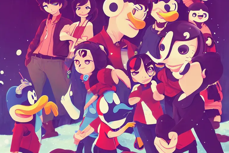 Image similar to club penguin disney by makoto shinkai, ilya kuvshinov, lois van baarle, rossdraws, basquiat