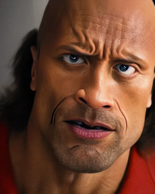 Image similar to Film still close-up shot of Dwayne Johnson as Jack from the movie The Shining. Photographic, photography