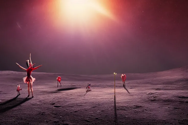 Image similar to circus on the surface of the moon, circus, magical, warm light, photo realistic