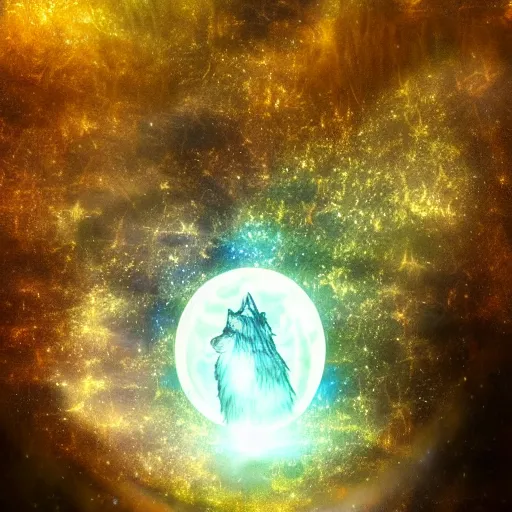 Image similar to a clear crystal wolf with moon shining through it, fantasy art, high definition, lens flares