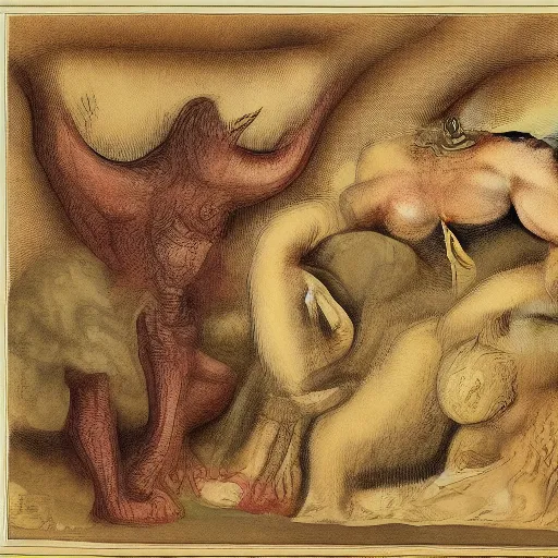 Image similar to bizarre bestiary of repressed unconscious emotional monsters and creatures