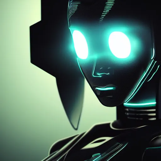 Image similar to futuristic robot with neon eyes, hyperrealistic, cinematic, sleek, epic