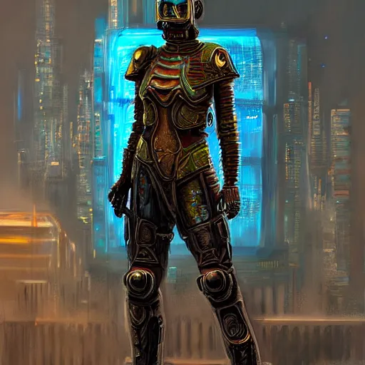 Prompt: bast realistic cyberpunk armor painting