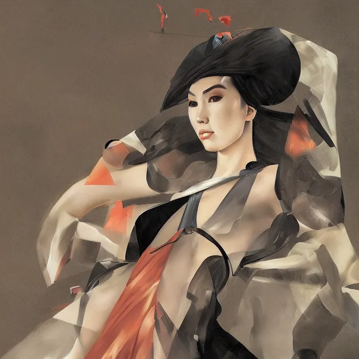 Image similar to slick and aerodynamic hypergirl of the orient, shenzhen fashion, hd, concept art, digital painting, by caravaggio, in the style of the italian futurists