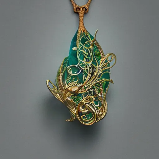 Image similar to jewellery with filigree faberge orchid betta whiplash forest liquid lightshow twisted organic natural forms designed by kilian eng and william morris, gold and jade, studio photography beautiful set up