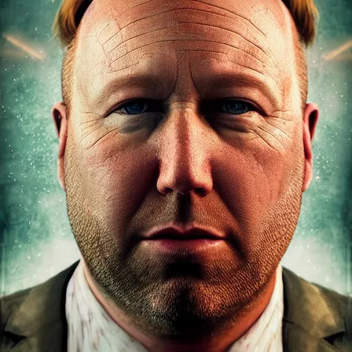 Image similar to hyperrealistic mixed media image of info wars alex jones is a ( ( bullfrog ) ), stunning 3 d render inspired art by xiang duan and thomas eakes and greg rutkowski, perfect facial symmetry, hyper realistic texture, realistic, highly detailed attributes and atmosphere, dim volumetric cinematic lighting, 8 k octane detailed render, post - processing, masterpiece,