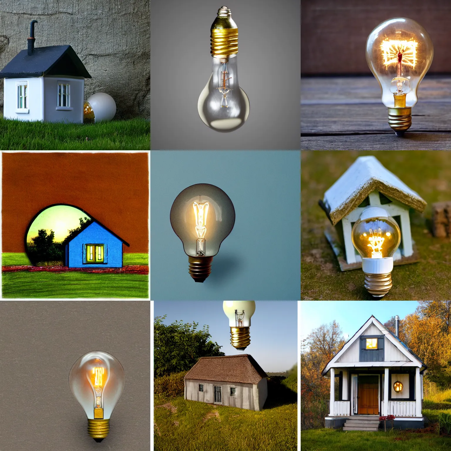 Prompt: lightbulb with a cottage