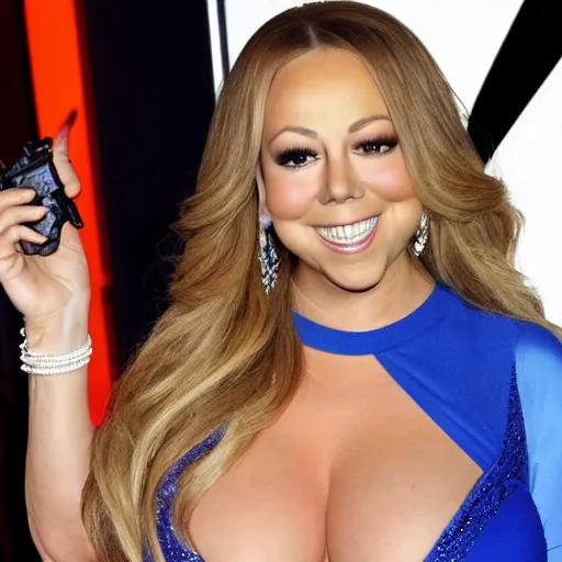 Image similar to mariah carey pointing a gun at the camera