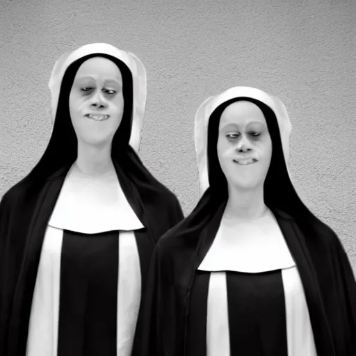 Image similar to two freaky floating twin nuns