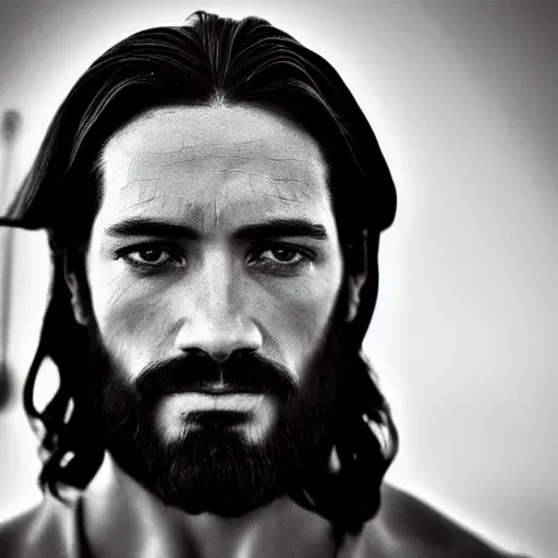 Prompt: amazing beautiful award winning portrait photo of jesus, very sharp and detailed, cinematic masterpiece, close up