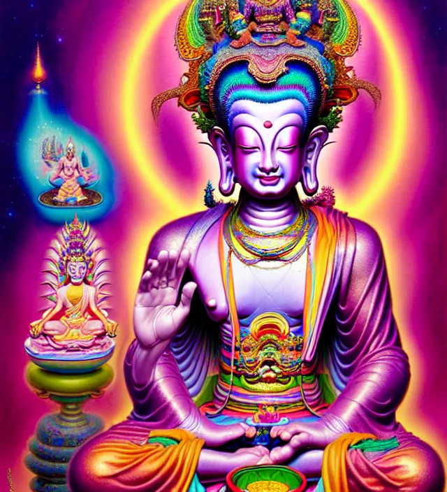 Image similar to lisa frank pattern fantasy character portrait of buddha sakyamuni, ultra realistic, wide angle, intricate details, blade runner artifacts, highly detailed by peter mohrbacher, wayne barlowe, boris vallejo, hajime sorayama aaron horkey, gaston bussiere, craig mullins