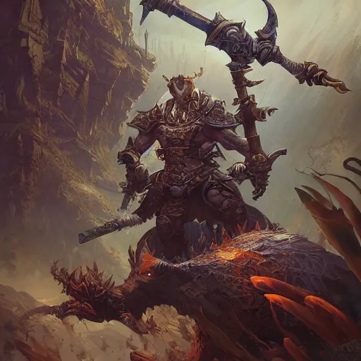 Image similar to an aetherpunk magical rhinoceros warrior wielding a wizard staff, forward facing angle, character design, art by Tooth Wu and justin gerard and Blizzard studios, post-processing, extremely hyperdetailed, intricate complexity, epic composition, masterpiece, trending on artstation