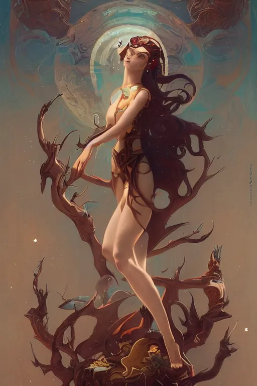 Image similar to Artemis by Peter Mohrbacher in the style of Gaston Bussière, Art Nouveau