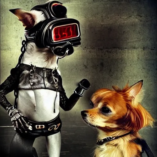 Prompt: “Cyberpunk Chihuahua fighting a steampunk Yorkie”