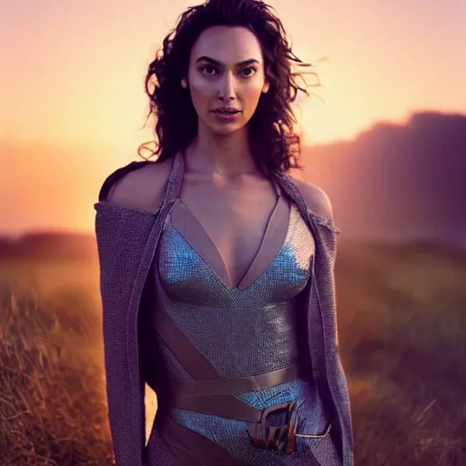 Image similar to woman who is a genetic combination of gal gadot and beyonce face and upper - body focus renaissance female in soft dreamy light at sunset, contemporary fashion shoot by edward robert hughes, annie leibovitz and steve mccurry, david lazar establishing shot, artistic, hyperrealistic