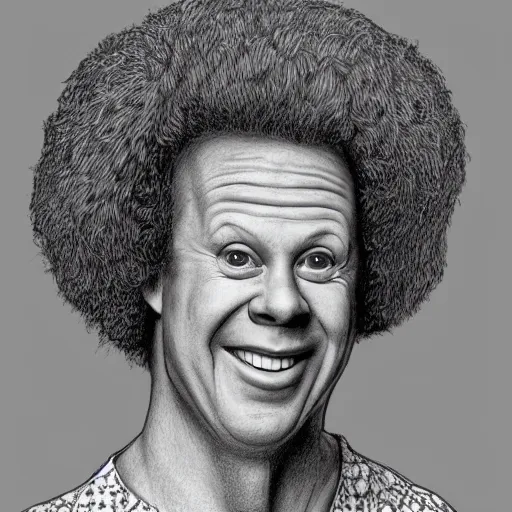 Image similar to a realistic portrait drawing of Richard simmons drawn by Robert Crumb