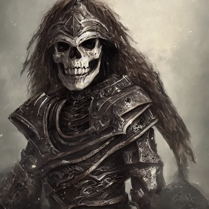 Prompt: portrait of an ancient skeletal warrior in armor, fantasy art, 4 k, deviantart