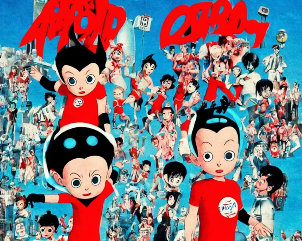 Image similar to a horror movie poster featuring Astro Boy in Las Vegas