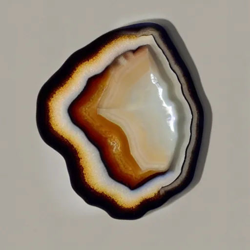 Prompt: a studio portrait of beach agate with the letter r in the banding white background