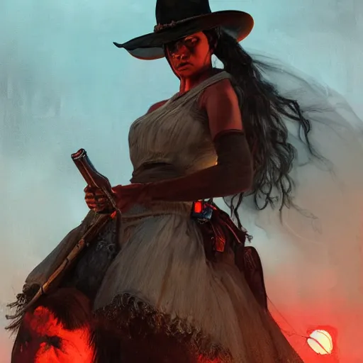 Prompt: portrait of a woman, angry, fantasy art, angry, red dead redemption, django, town background, weird west, deadlands, dramatic lighting, digital art, 8 k, extremely detailed, drawn by ruan jia,