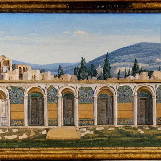 Prompt: A detailled natte painting of an byzantine palace on the Dardanelles
