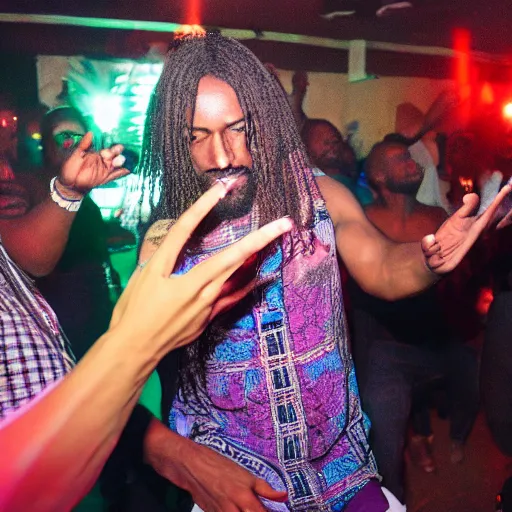 Image similar to jesus christ dancing to afrobeat music dj playing nigerian club party photorealistic ultra-realistic