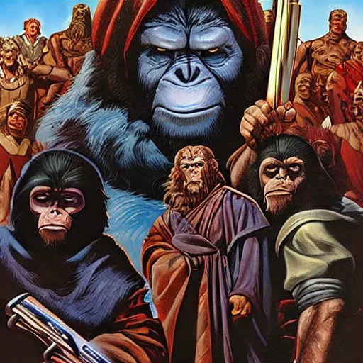 Image similar to Moses and the planet of the apes in middle Earth by Joe Jusko