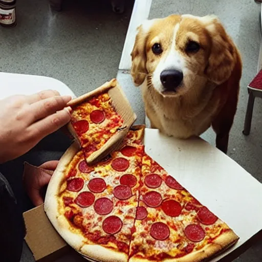 Prompt: “dog eating pizza”