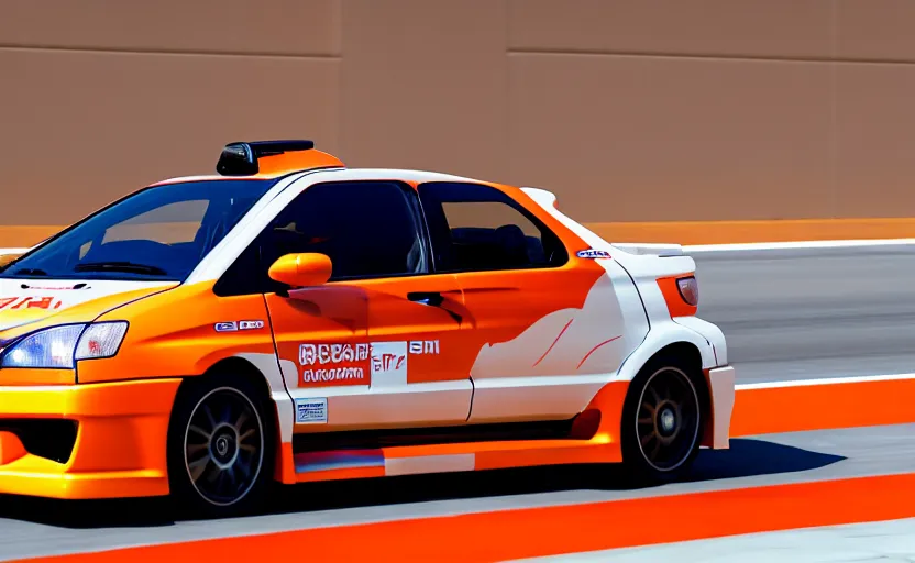Prompt: photograph of a cell-shaded orange itasha Honda EK9 Type-R, speeding on a desert road with a futuristic city in the horizon, kicking up dirt, action shot, one point perspective, 1-point perspective, sigma 85mm f/1.4, 4k, depth of field, high resolution, 4k, 8k, hd, full color