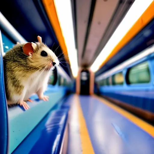 Prompt: photo of a hamster inside a metro train, various poses, unedited, soft light, sharp focus, 8 k