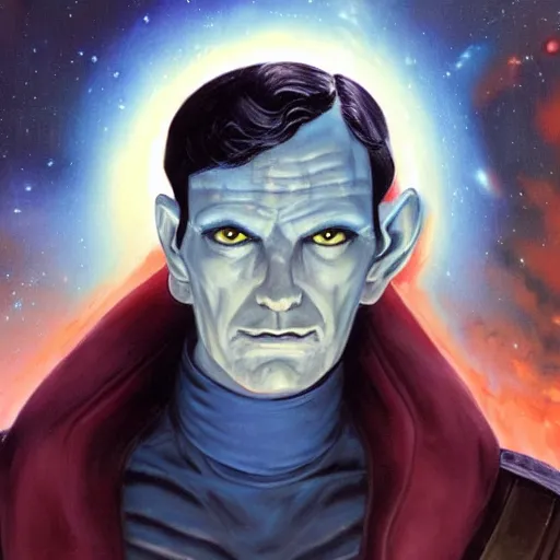 Image similar to grand admiral thrawn chiss, horror, ethereal, fantasy, space opera, painting by magalie villeneuve