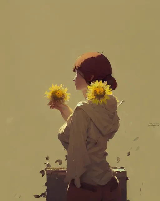 Image similar to cottagecore hyper - realistic portrait of a woman, flowers, by atey ghailan, by greg rutkowski, by greg tocchini, by james gilleard, by joe fenton, by kaethe butcher, dynamic lighting, gradient light yellow, brown, blonde cream and white color scheme, grunge aesthetic