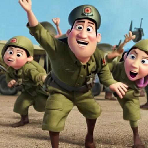 Image similar to a pixar movie about world war 2