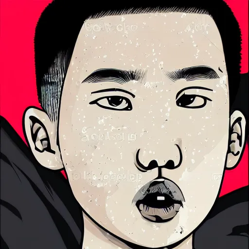 Prompt: dramatic portrait of chinese boy buzz cut, vector art