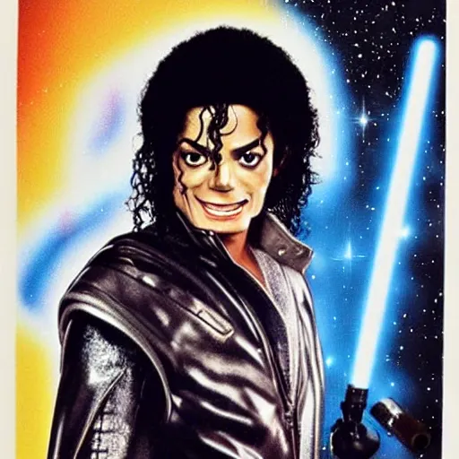 Prompt: michael jackson in star wars, movie poster, 1980s