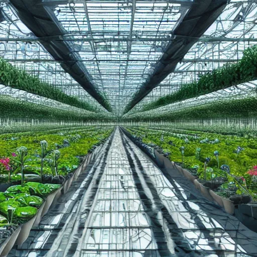 Image similar to world's largest rooftop greenhouse, realistic, fantasy, digital art, good lighting