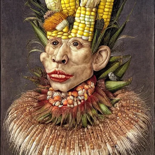 Prompt: giuseppe arcimboldo, trump, corn hair