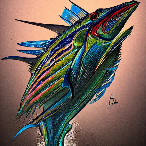 Prompt: zombified tribal sailfish, trending on artstation, ultra fine detailed, hyper detailed, hd, concept art, digital painting