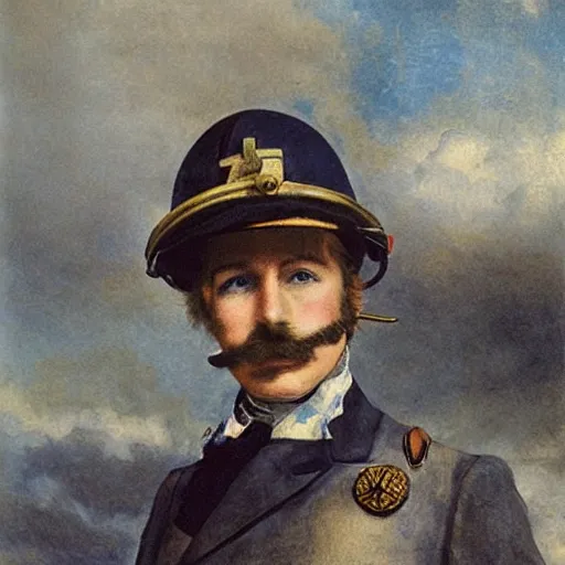 Image similar to zeppelin pilot by alfred stevens