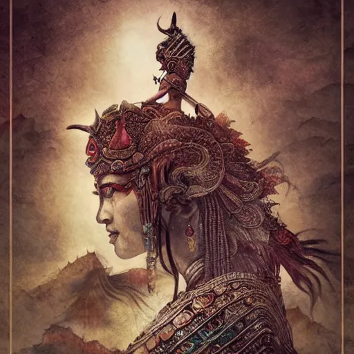 Image similar to Apsaras warrior guarding the Great Wall,traditional Chinese textures, hyper detailed, smooth,by Brook Shaden