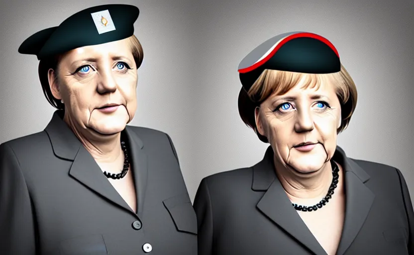 Prompt: portrait of angela merkel dressed as a military officer, minimalist triangle digital art, natural light, sharp, detailed face, magazine